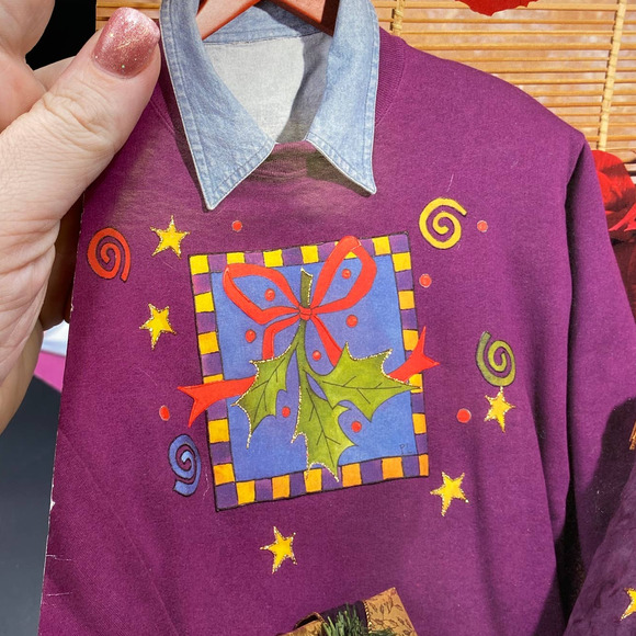 Tacky Christmas Sweatshirt Transfers Set of 4 - Vintage Puff Paint Sweatshirt - Picture 3 of 8